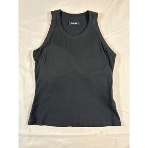 ChicMe Womens Black Ribbed Tank Top Built-in Padded Shelf Bra Size L T1MJ0433B